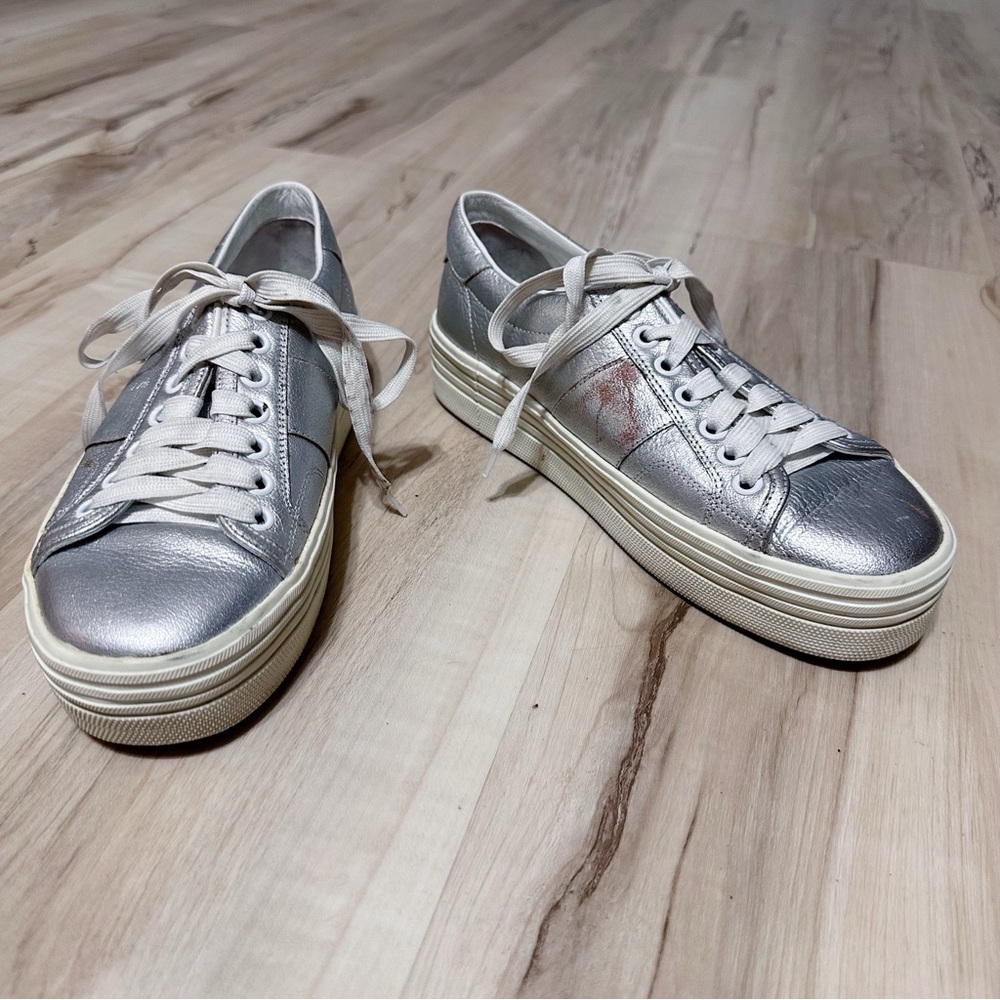 Saint Laurent Court Classic platform sneakers in silver metallic leather